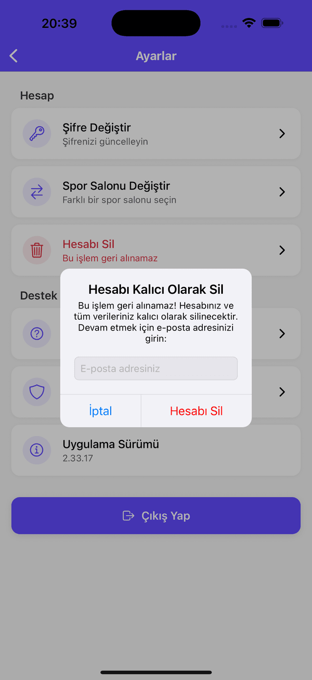 Hesap Silme Onayı Ekran Görüntüsü