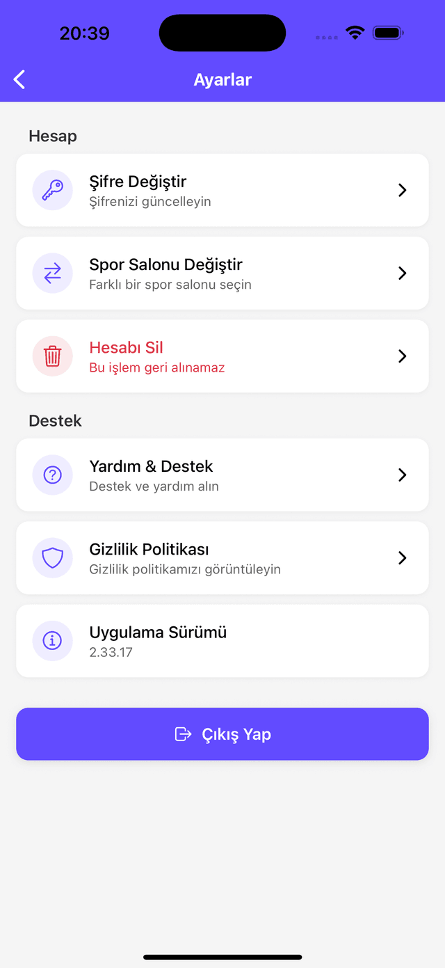 iOS Ayarlar Sayfası Ekran Görüntüsü